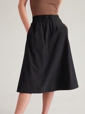 Athleta Womens Size 8 Arrival Midi Skirt Black Athleisure City On The Go Casual